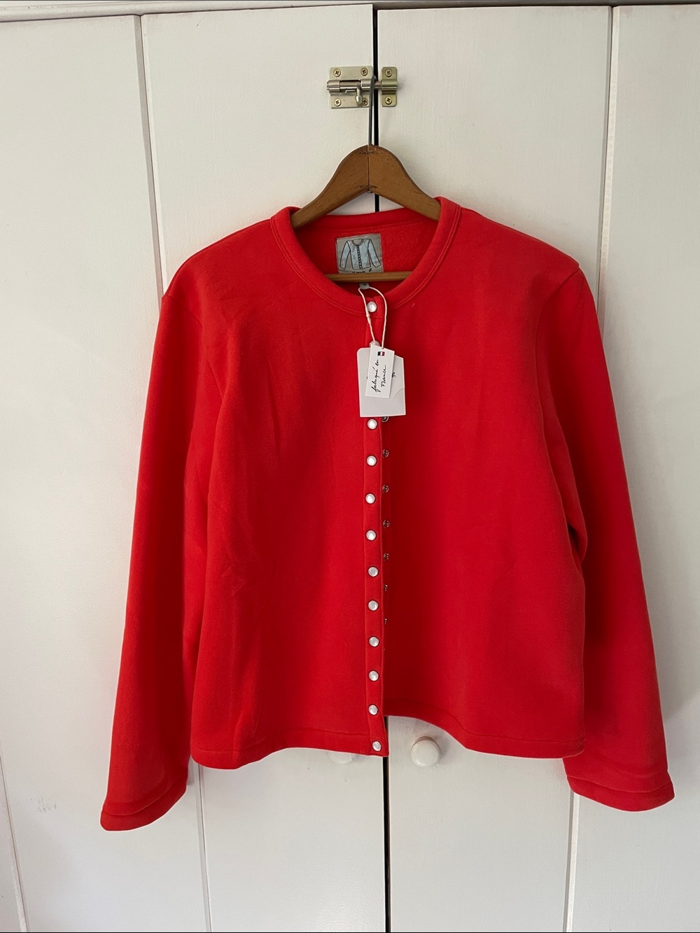 NWT Agnes B classic Red Snap-Front fleece cardigan. Brand size 4/US L